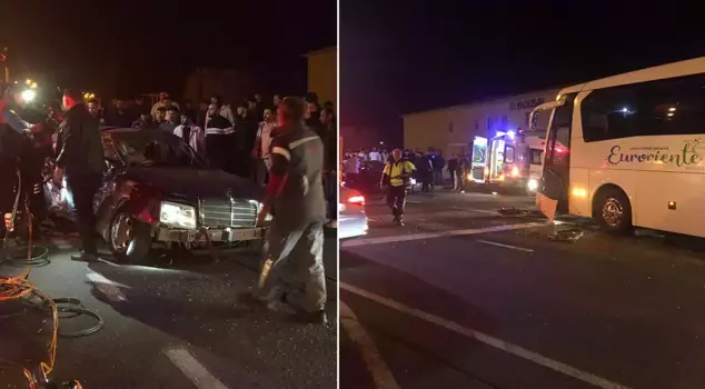 A complete life-and-death situation! A tour bus and a car collided.