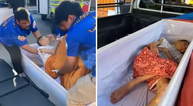 An elderly woman, who was thought to be dead, came back to life just before being sent for cremation.