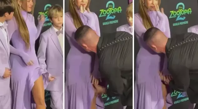 Shocking moment for Shakira on the red carpet! Suddenly, someone came up and grabbed her dress.