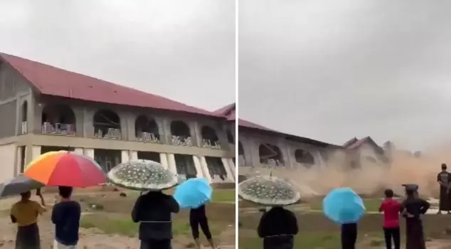 Shocking image: A dormitory housing dozens of students was swept away by the river.