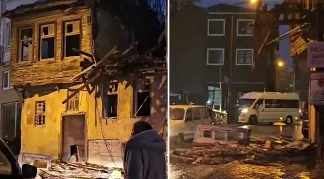 A vacant building in Çanakkale partially collapsed due to heavy rainfall.