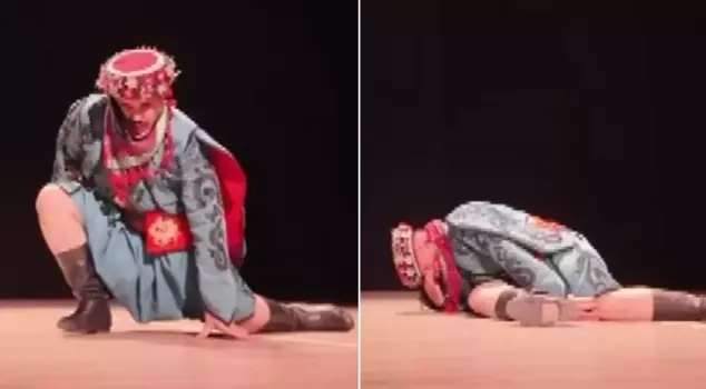 The dancer performing the Zeybek suddenly collapsed to the ground.