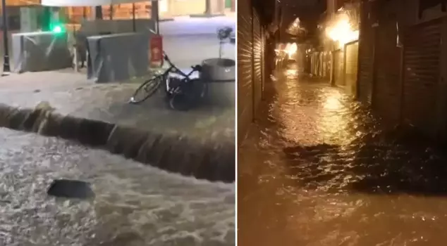 In the city alerted with a yellow code, the sea and land merged, and the historic bazaar turned into a lake.