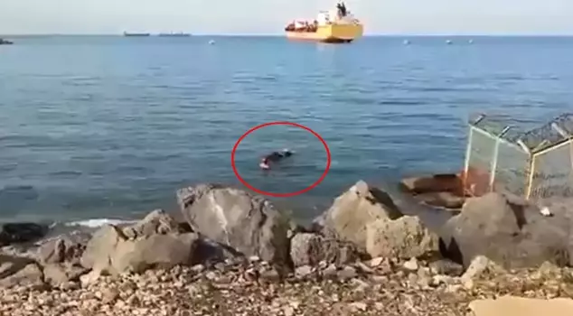 The fisherman got caught in the net, and those who saw it were shocked! He jumped off the ship and escaped.