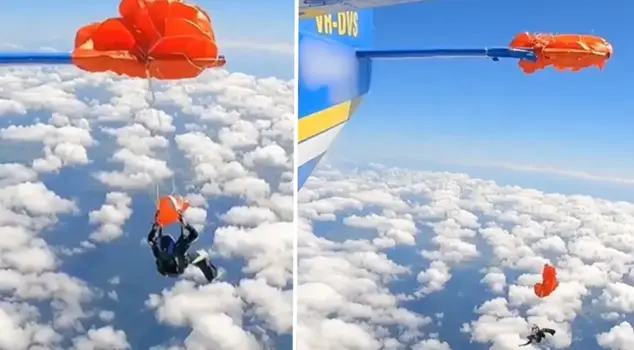 Breathtaking incident in Australia: The skydiver's reserve parachute got caught in the tail of the plane.
