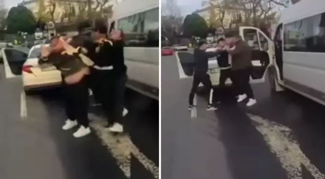 A fight between drivers over yielding in traffic in Sarıyer captured on camera.