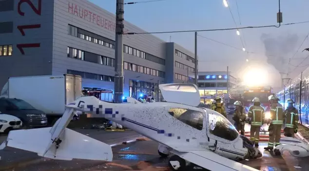 A small plane made an emergency landing on the street in Germany.