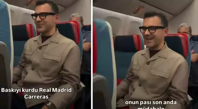 Surprise live match commentary on the plane from Özkan Öztürk.
