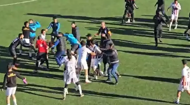 The match is over, and fists were flying on the field.