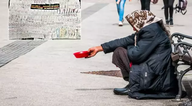 The beggar found a pile of gold coins! It's a small fortune.