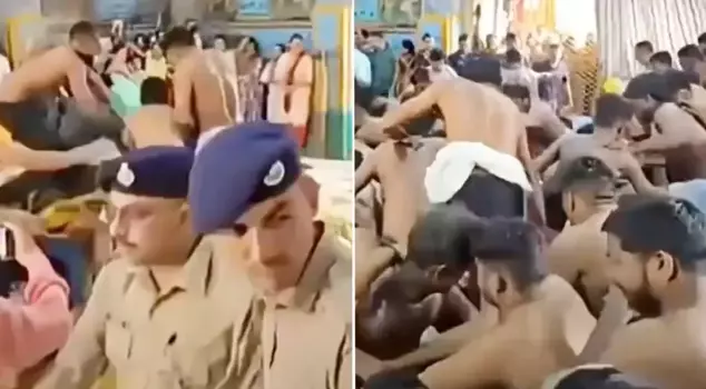 Crowd at temple in India: 3 tons of offering food looted within minutes.