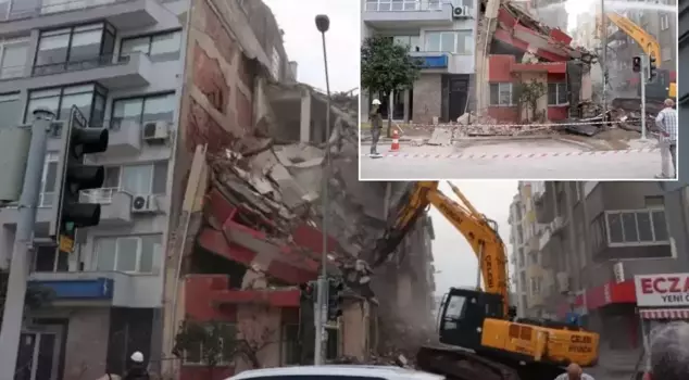 أثناء هدم المبنى في إزمير، تضرر المبنى المجاور.