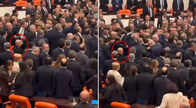 The striking image during the fistfight in the Parliament.