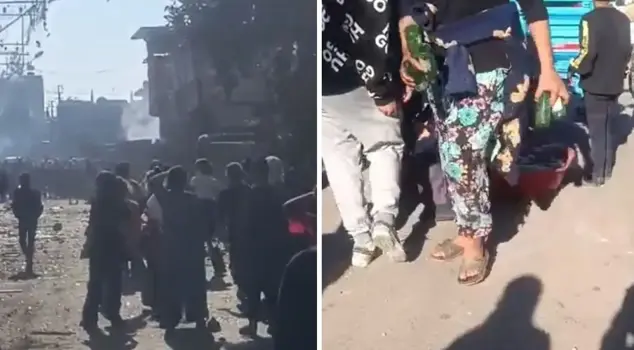 İki grup arasında meydana gelen savaşı! Taş ve sopa yetmedi, şişe de kullanıldı. 

Русский перевод:
Между двумя группами одного племени произошла драка! Камней и палок не хватило, использовали даже бутылки.