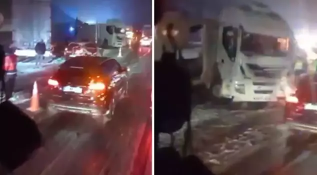 A chain collision involving 6 vehicles at the exit of Bolu Mountain Tunnel was captured on camera.