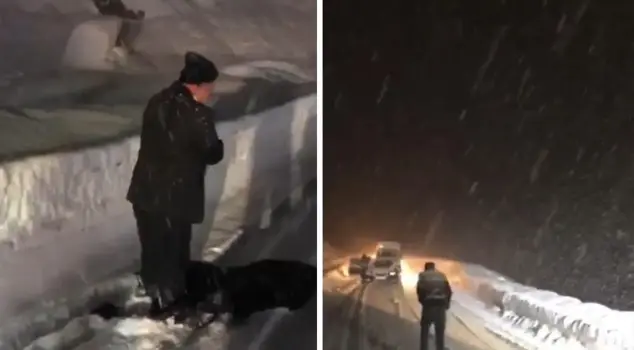 Snow and blizzard paralyzed transportation! Despite the storm, he performed his prayer.