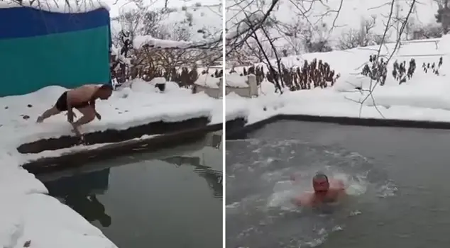 Swimming pool enjoyment at minus 2 degrees in Siirt.