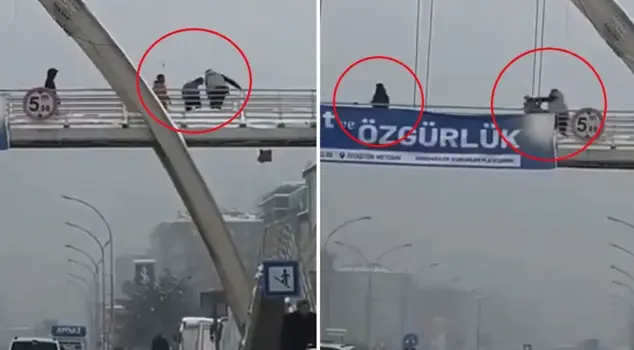 The child who threw snowballs at the overpass punched and kicked them on the ground.