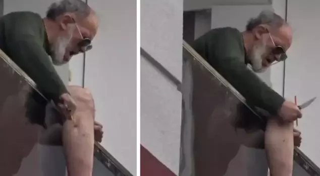 What a joke! He got angry about Fener's transfer and stabbed the balcony with a knife.
