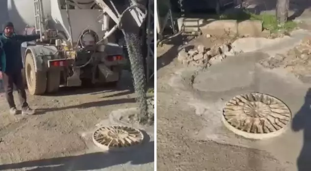 لم يهتم برد فعل المواطنين، وصب الخرسانة في المجاري.