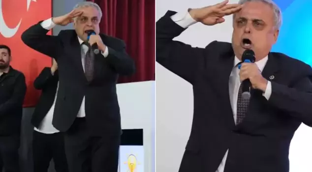 Hasan Ufuk Çakır, who joined the AK Party, saluted Erdoğan's photo this time.