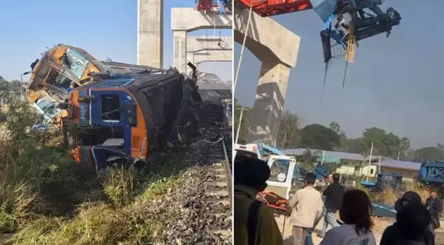 A construction crane has collapsed onto a train! 22 people are dead, and dozens are injured.