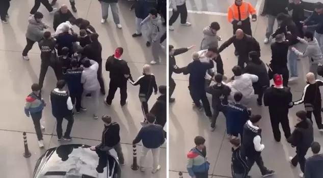 They fought with kicks and punches in the shopping mall.