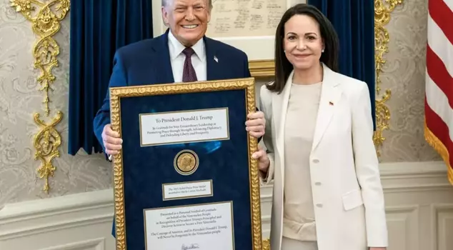 Machado presented the Nobel Peace Prize awarded to him to Trump.