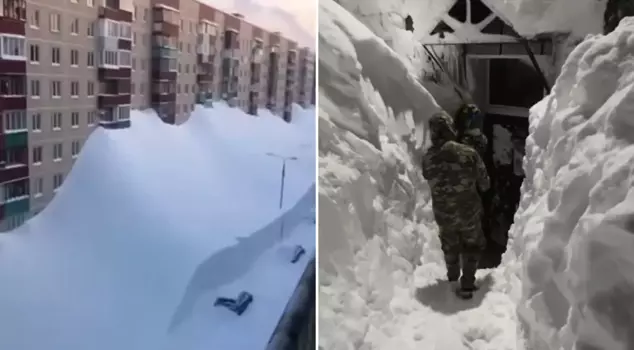 На Камчатке виды, напоминающие ледниковый период! Толщина снега достигла 4-го этажа.