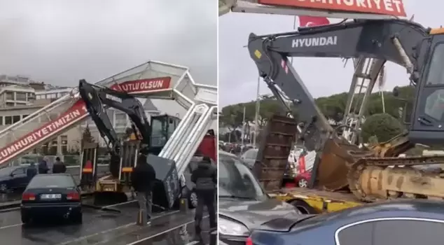 In Üsküdar, an unbelievable accident: An excavator turned the area into a battlefield.