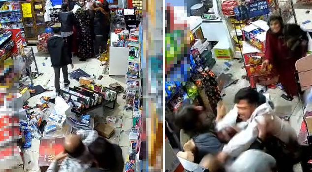 Their entry and the terror they inflicted on the shop owner happened simultaneously.