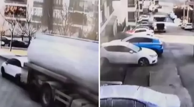 Моменты, когда бензовоз без тормозов разбил 8 автомобилей, зафиксированы камерами безопасности.