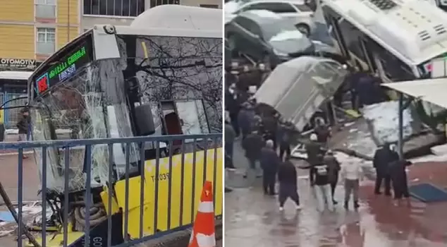 The IETT bus crashed into the parking lot.