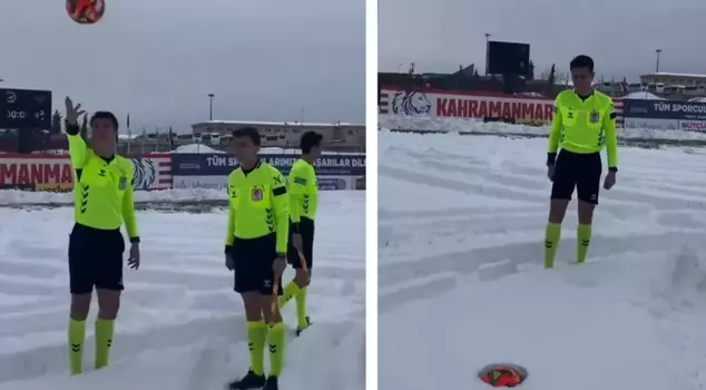 The referees heading to the field for the match were shocked by the scene they encountered.