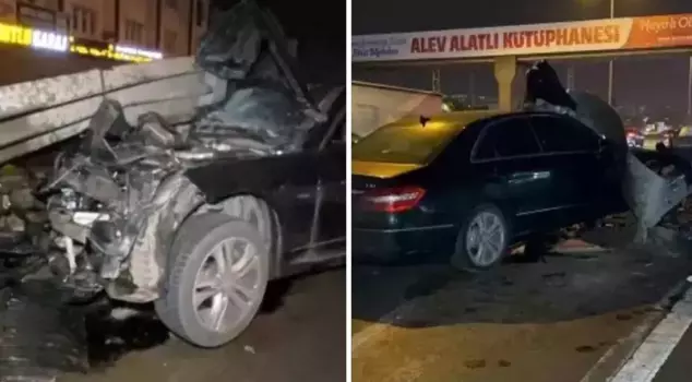 The car crashed into the barrier! It escaped without injury.