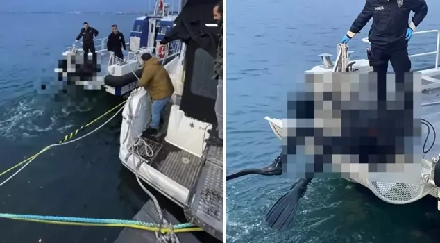 Fishermen found a male corpse in diving gear at sea.