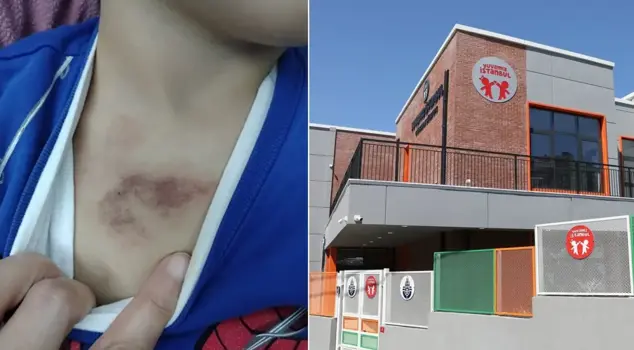 In the nursery harassment investigation, the victim child's statement: He hit my friend, pulled down my dress, and filmed me naked.