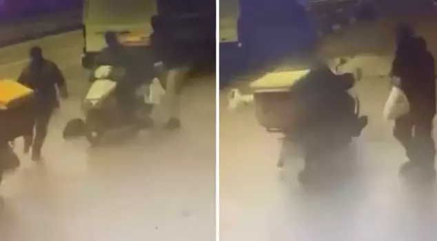 The police caught the fleeing suspect by getting on the courier's motorcycle.