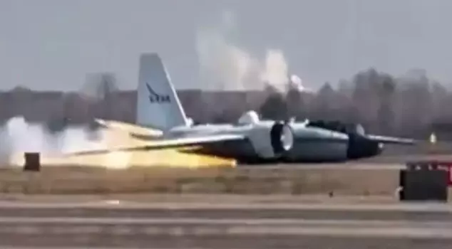 NASA research aircraft caught fire and made an emergency landing on its fuselage.