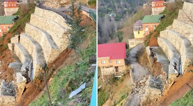 Big panic! The retaining wall couldn't withstand the snowmelt.