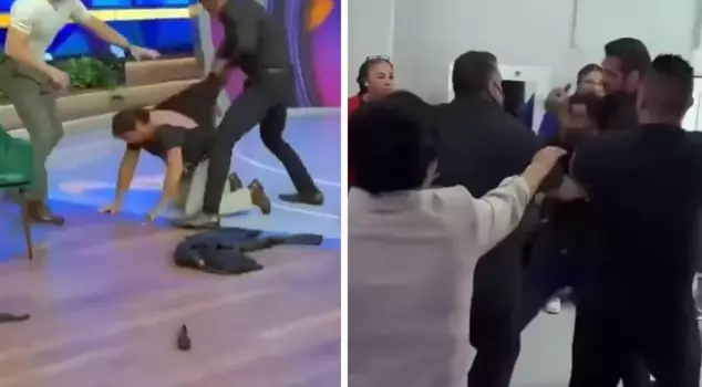 The former WWE champion beat up the guests and the broadcast team live on air.