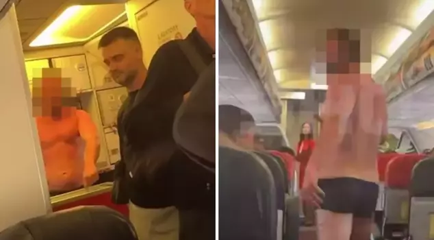Terrifying moments in the air: A passenger attempted to strip and jump out of the plane.