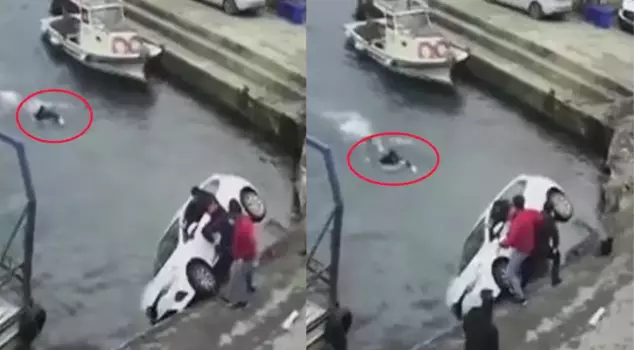 Fishermen rushed to help those in the car that flew into the sea in Sarıyer.