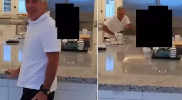 A video has emerged of Epstein chasing young girls in the kitchen.