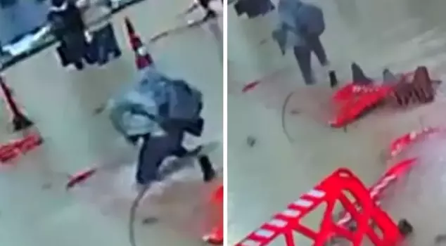 He fell into the pit submerged under floodwaters! Those moments are captured on camera.