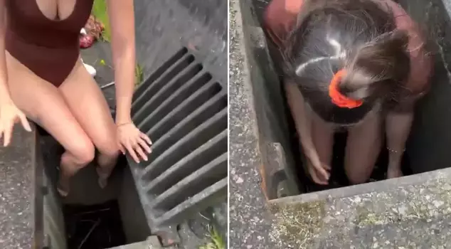 He jumped without thinking for a moment when he heard the sound coming from the sewer.