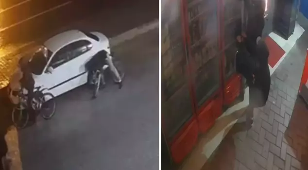 Three children on bicycles slashed car tires and shoplifted from stores.