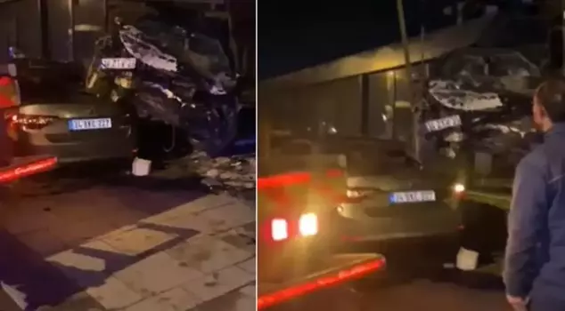 He turned the place into a battlefield! The car flew over the vehicles and crashed into the workplace.