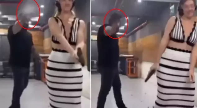 Incredible sight at the shooting range! The reaction of the young woman caught attention.
