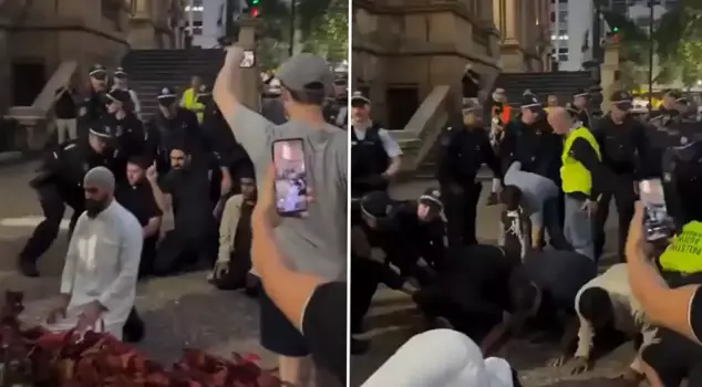Australian police's harsh intervention against praying Muslims.